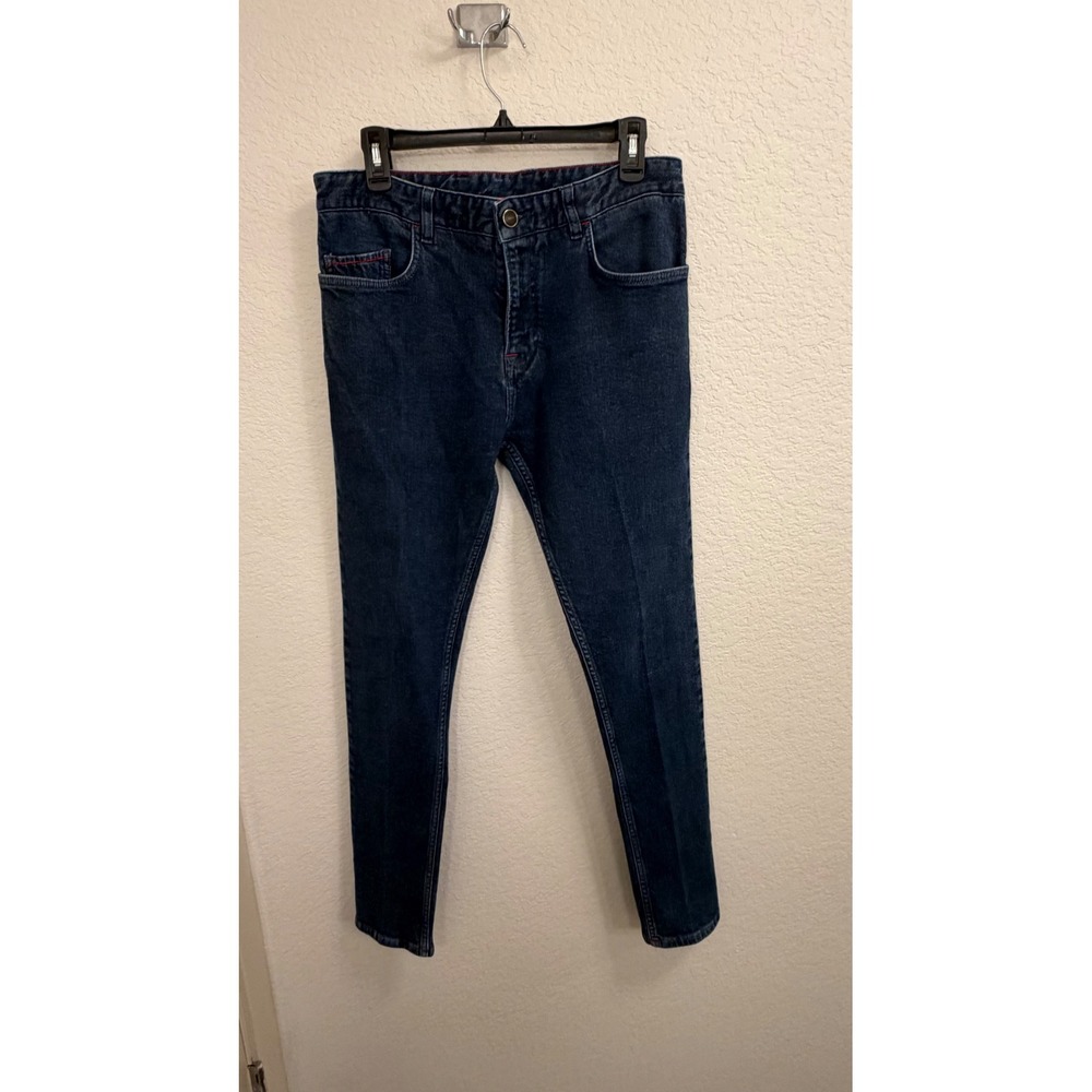 Isaia Napoli Mens Slim Fit Dark Wash Blue Denim Jeans Made in Italy Size 32R